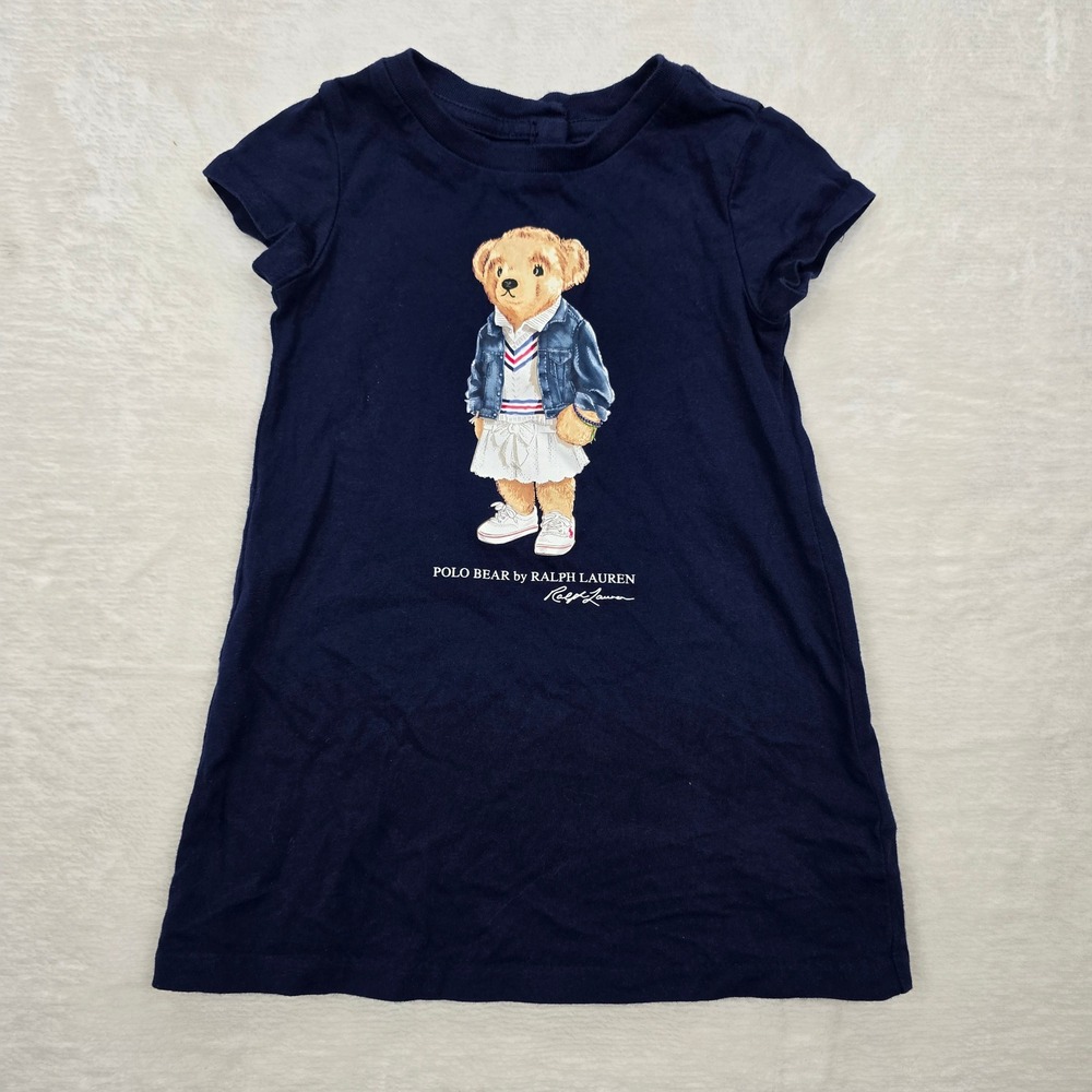 Ralph Lauren Polo Bear Navy Jersey Tee Dress Baby Girl size 9M months cotton